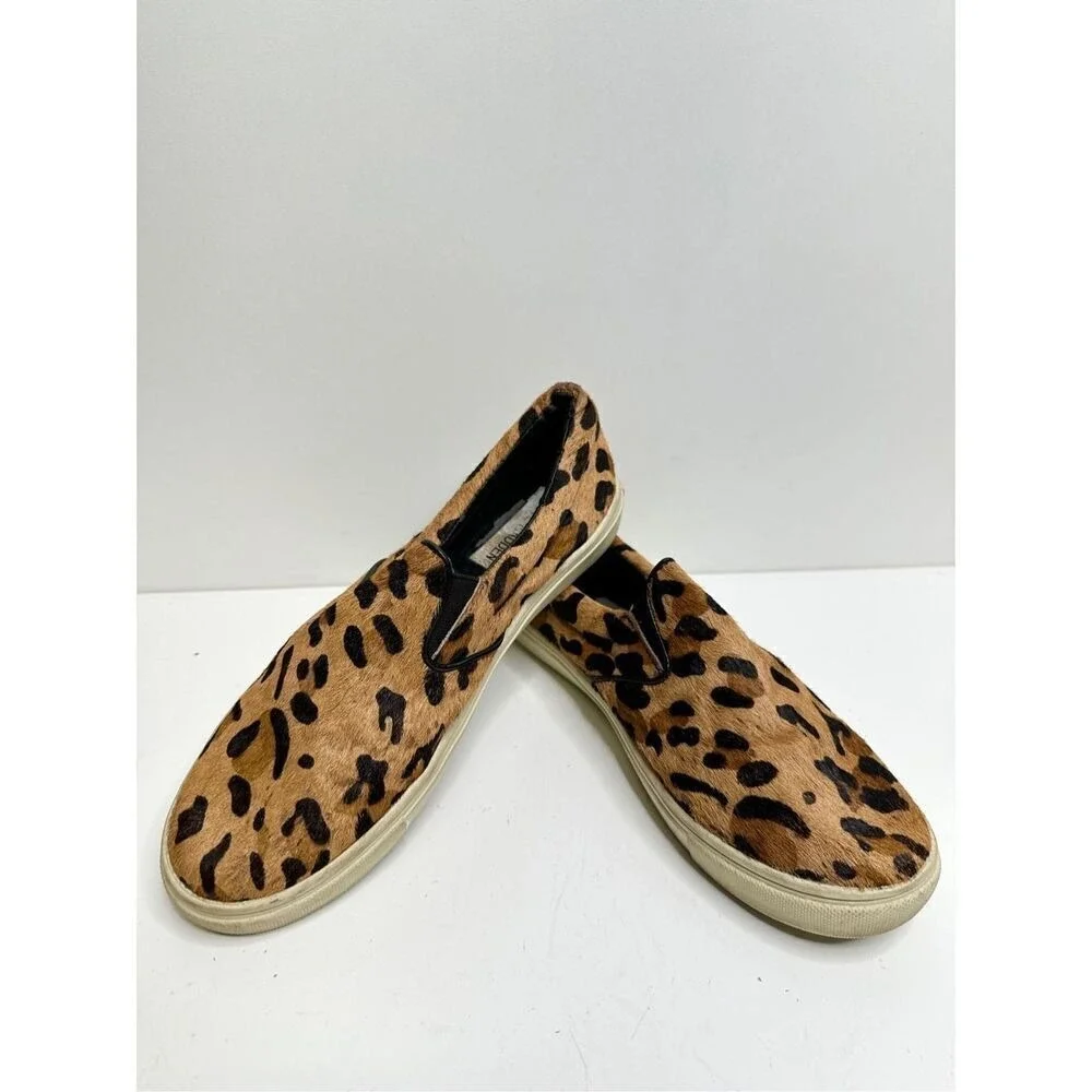Steve Madden Ecentric Leopard‎ Calf Hair Slip On Sneakers Tan Black Womens 7
